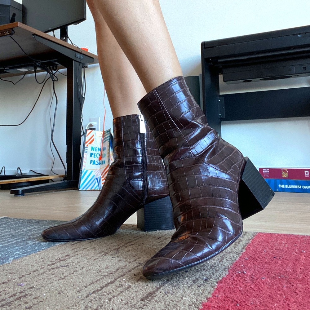 Zara Snake Print Faux-Leather Ankle Boots